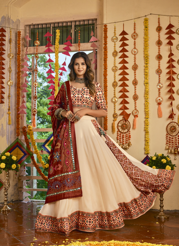Navratri Special Muslin Cotton Beige Garba Chaniya Choli